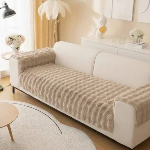 Unbranded Other - Plush Sofa Cover Khaki Color for 3 Seater Sofa (3 pieces) - Pet Smoke FREE Home!